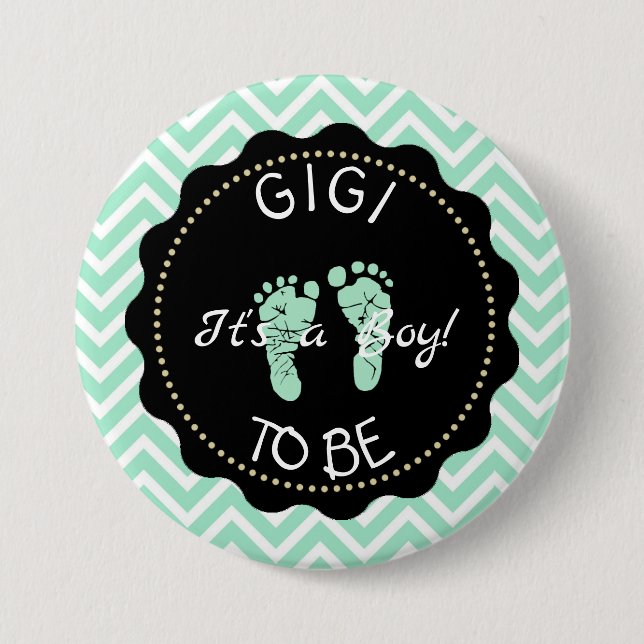 Gigi to be  Green Chevron Baby Shower button (Front)