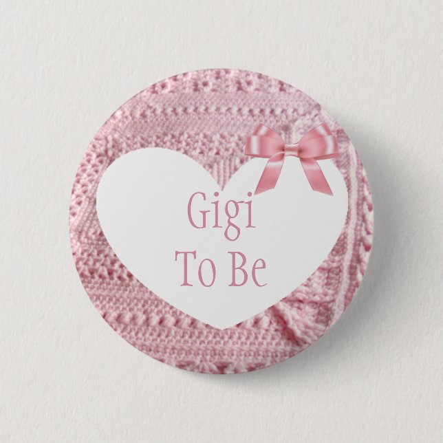 Gigi to be Pink Bow Baby Shower Button (Front)