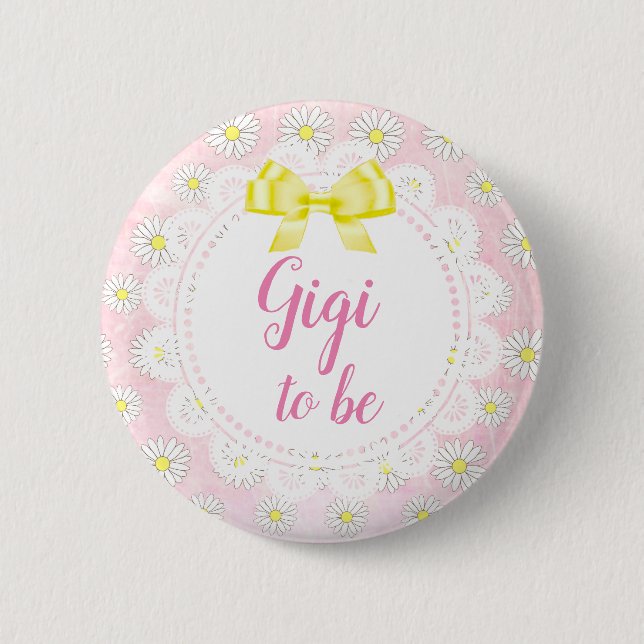 Gigi to be Pink Daisies Baby Shower Button (Front)