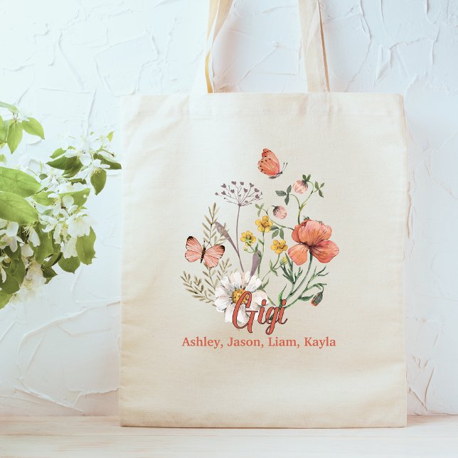 Gigi Wildflower Floral Personalized Custom  Tote Bag (Creator Uploaded)