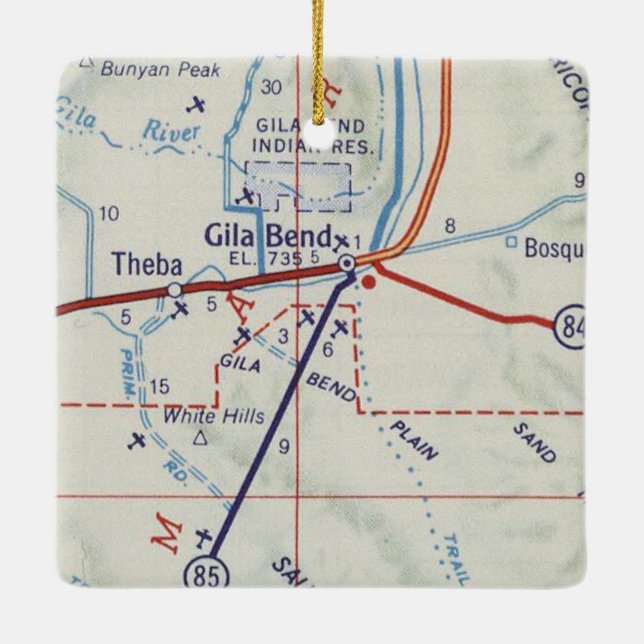 Gila Bend AZ Vintage Map Ceramic Ornament (Back)