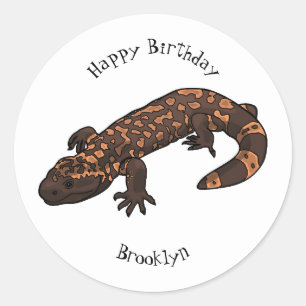 Gila monster cartoon illustration classic round sticker