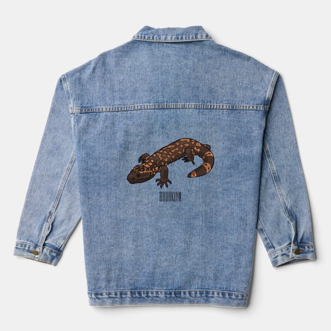 Gila monster cartoon illustration denim jacket (Back)