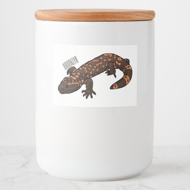 Gila monster cartoon illustration food label (Front)