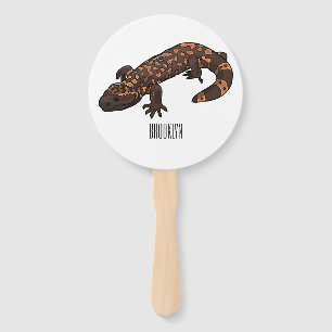 Gila monster cartoon illustration hand fan