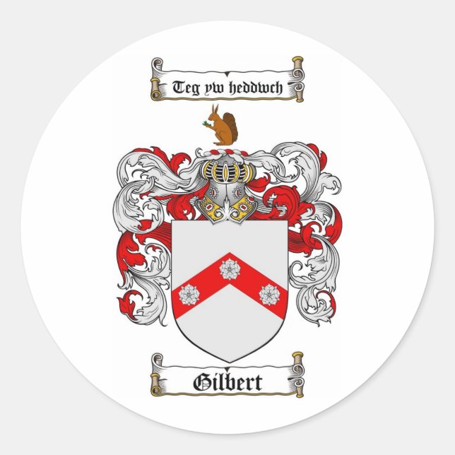GILBERT FAMILY CREST -  GILBERT COAT OF ARMS CLASSIC ROUND STICKER (Front)