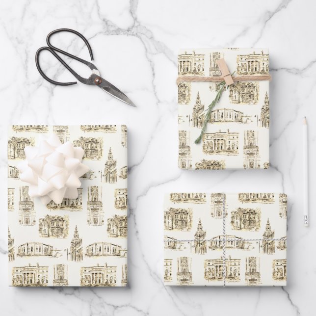 Gilded Age Architecture Buffalo NY Pen & Ink Wrapp Wrapping Paper Sheet (Front)
