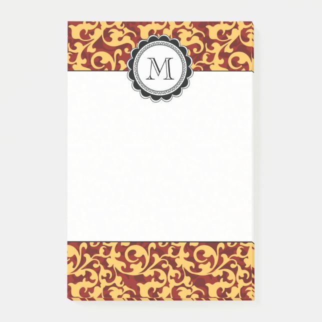 Gilded Age Baroque Damask Swirls Red and Gold Post-it Notes (Front)