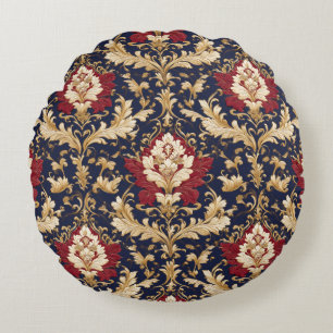 Gilded Art Nouveau Floral Damask Round Pillow