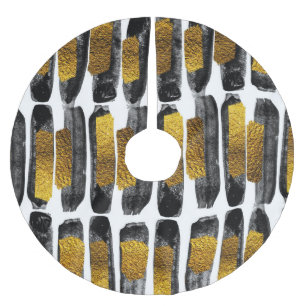Gilded Artistry: Black & Gold Abstract Brushed Polyester Tree Skirt