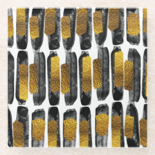 Gilded Artistry: Black & Gold Abstract Glass Coaster