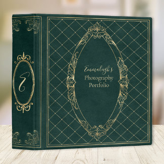 Gilded Baroque Business Portfolio Green Gold Binder
