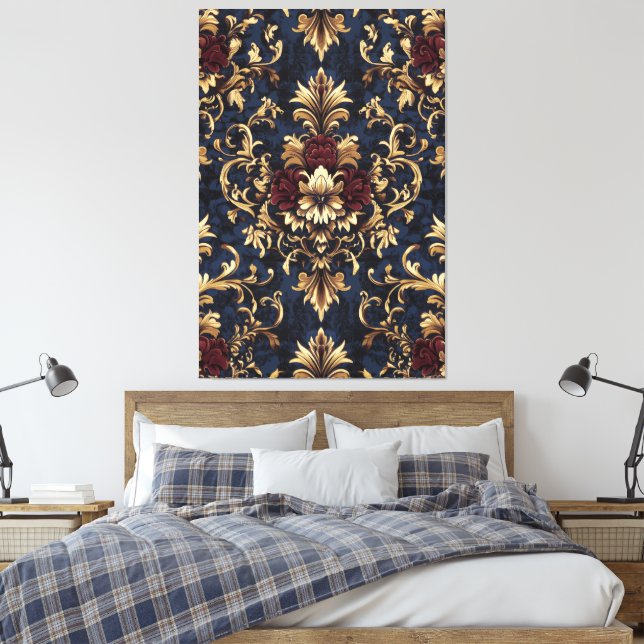 Gilded Baroque Floral Swirls Canvas Print (Insitu(Bedroom))