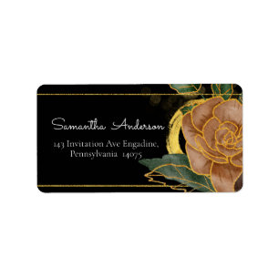 Gilded Black & Gold  Floral design  Address  Label