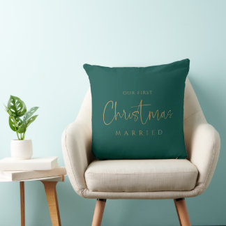 Gilded Bliss: First Christmas Married Personalized Throw Pillow