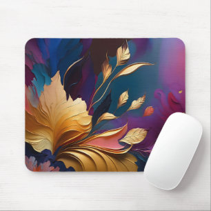 Gilded Bloom – Abstract Floral Composition Mouse Pad