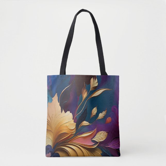 Gilded Bloom – Abstract Floral Composition Tote Bag (Front)
