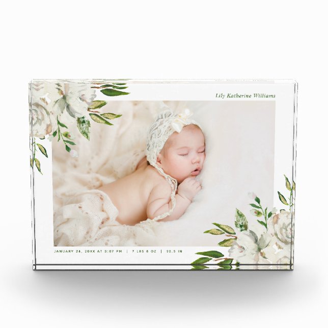 Gilded Blooms Baby Photo Keepsake Block (Front)