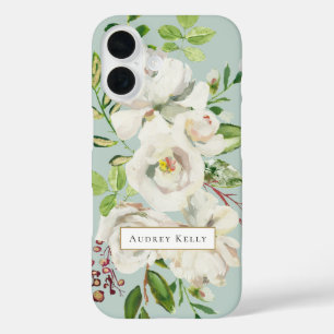 Gilded Blooms Custom Monogram   Mint iPhone 16 Case