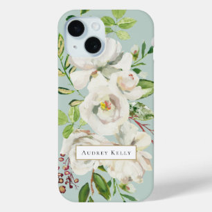 Gilded Blooms Custom Monogram   Mint iPhone 15 Case