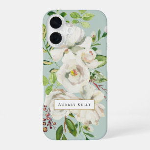 Gilded Blooms Custom Monogram Mint iPhone 16 Case