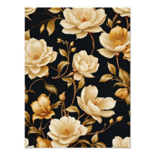 Gilded Blooms: Elegant White and Gold Floral  Photo Print