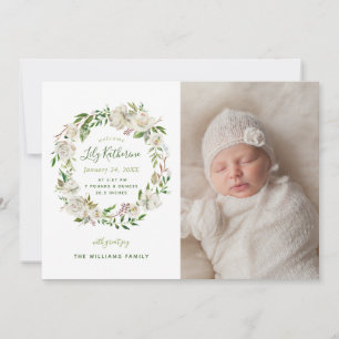 Gilded Blooms Floral Baby Photo Birth Announcement