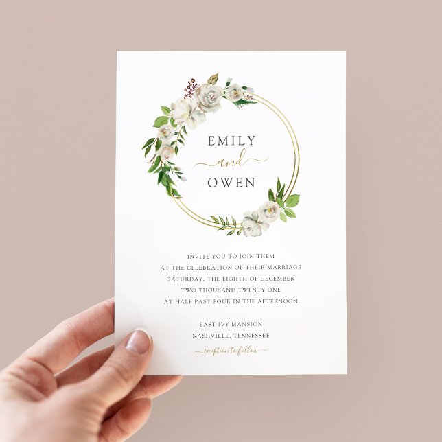 Gilded Blooms Floral Wreath Wedding Invitation (Creator Uploaded)