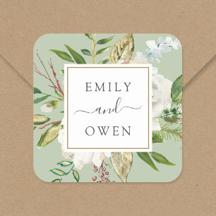 Gilded Blooms Floral Wreath Wedding Monogram Square Sticker