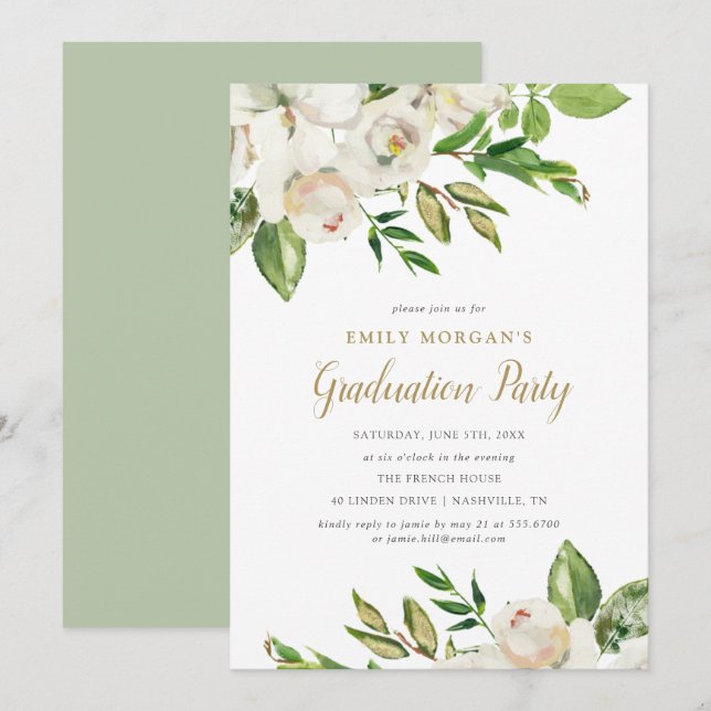 Gilded Blooms Graduation Party Invitation (Front/Back)