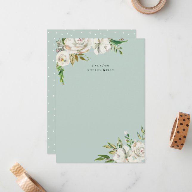 Gilded Blooms Monogram Stationery Note Card (Front/Back In Situ)