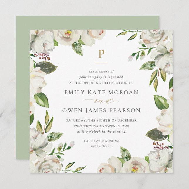Gilded Blooms Wedding Invitation (Front/Back)
