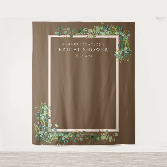 Gilded Brown Greenery Bridal Shower Photo Backdrop Tapestry (Front)