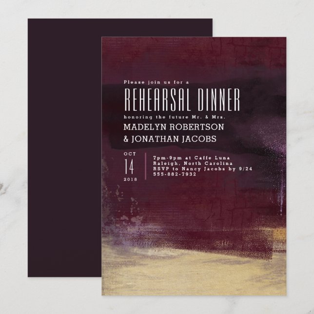 Gilded Brush Rehearsal Dinner Invitation (Front/Back)