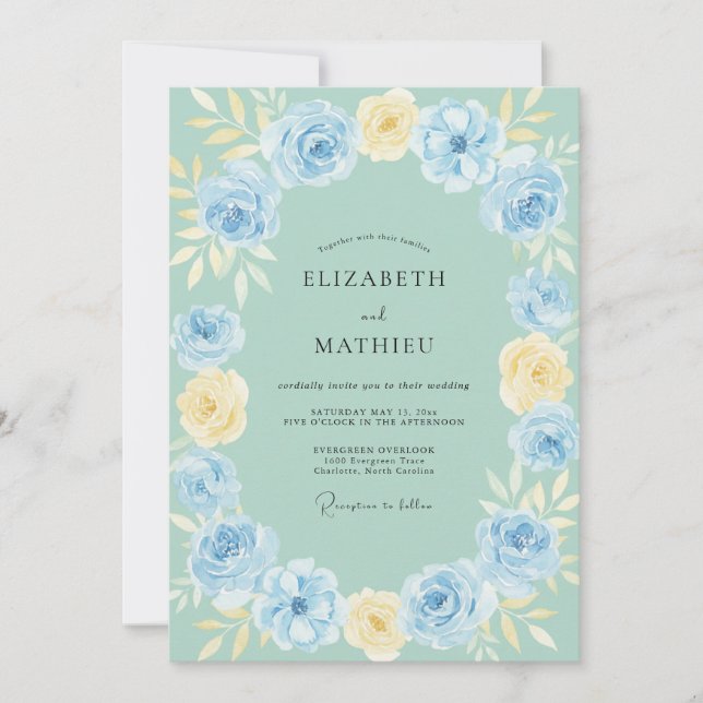 Gilded Butter Periwinkle Peony Wedding Invitation (Front)