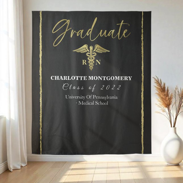 Gilded Caduceus Nurse Medical Graduation Backdrop Tapestry (Creator Uploaded)