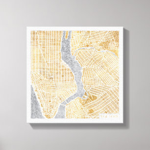 Gilded City Map Of New York Canvas Print