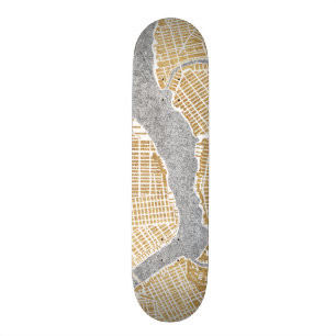 Gilded City Map Of New York Skateboard