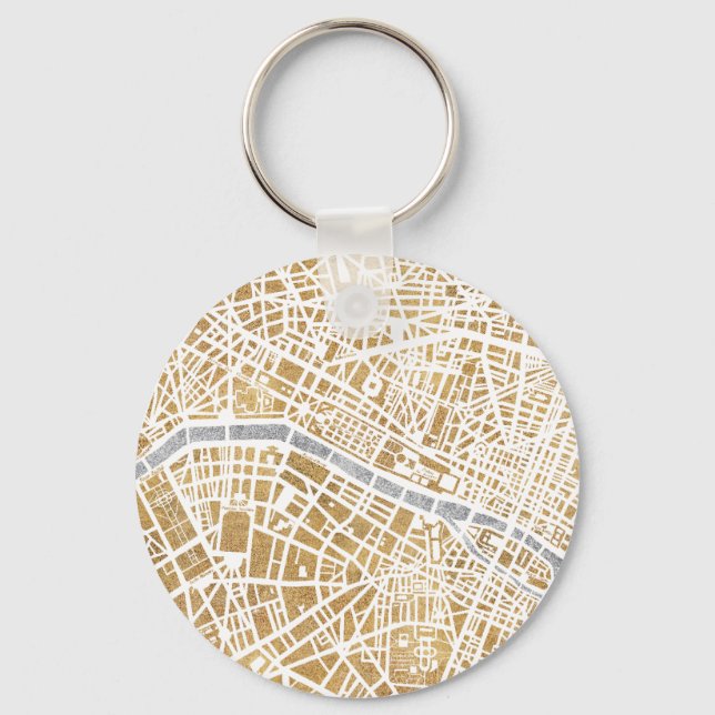 Gilded City Map Of Paris Keychain (Front)