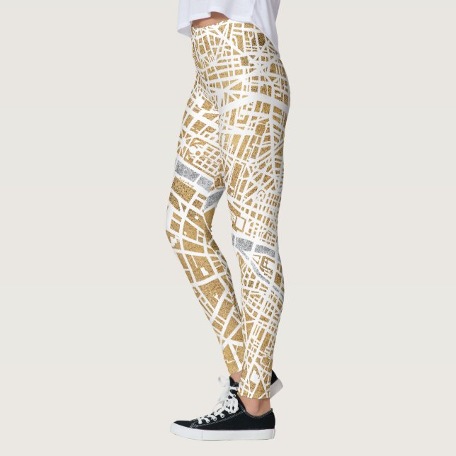 Gilded City Map Of Paris Leggings (Left)