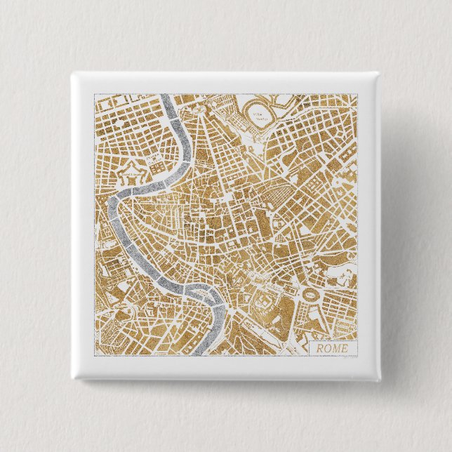 Gilded City Map Of Rome 2 Inch Square Button (Front)