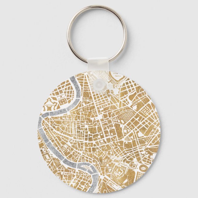Gilded City Map Of Rome Keychain (Front)