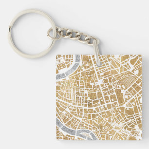 Gilded City Map Of Rome Keychain