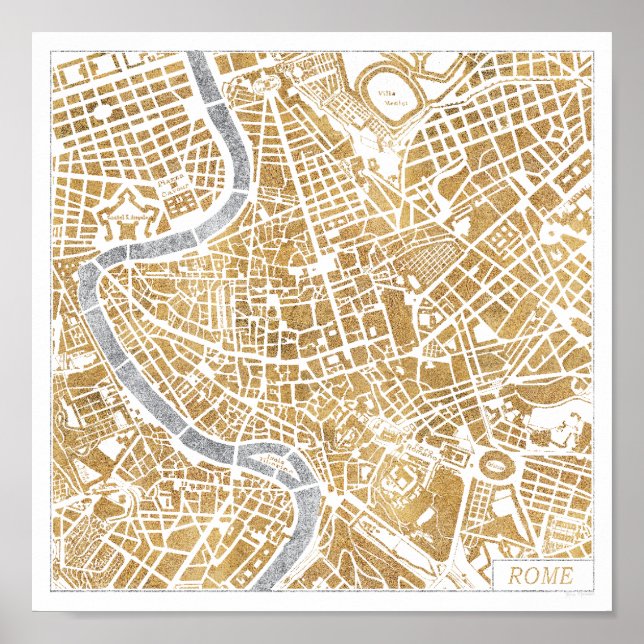 Gilded City Map Of Rome Poster (Front)