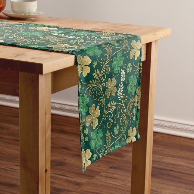 Gilded Clover Flourish Short Table Runner (In Situ)
