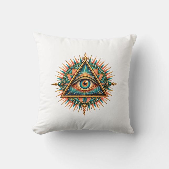Gilded Compass Eye Throw Pillow (Front)