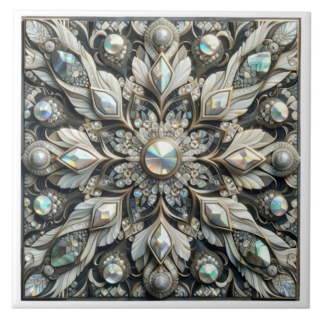 Gilded Elegance Ceramic Tile - Luxurious Art Nouve (Front)