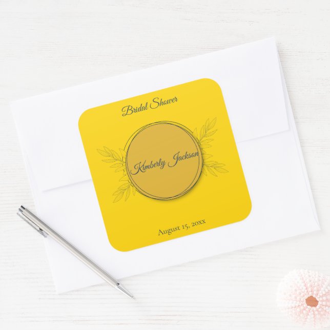 Gilded Elegance Circle Bridal Shower Square Sticker (Envelope)