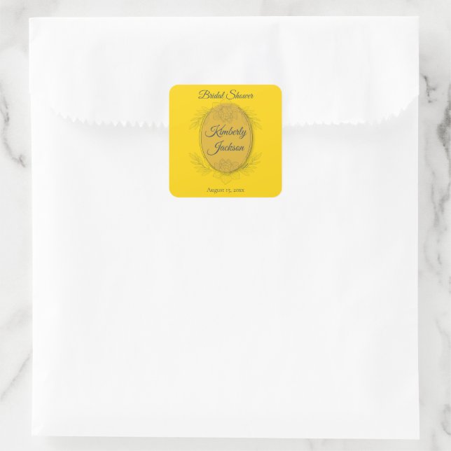 Gilded Elegance Oval Bridal Shower Square Sticker (Bag)