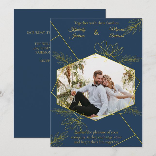 Gilded Elegance Photo Wedding Invitation (Front/Back)